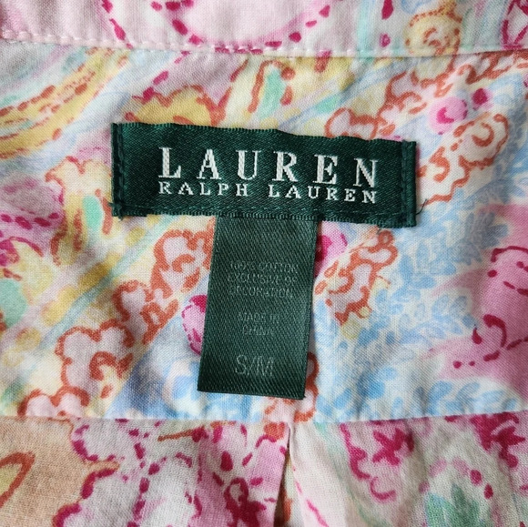 Ralph Lauren Floral Pink Button Down Womens Shirt Size S/M 3/4 Sleeve - Picture 7 of 8